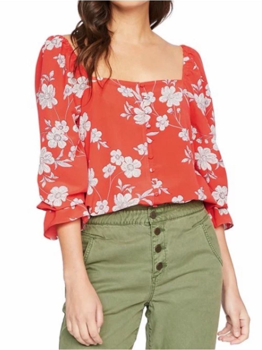 Sanctuary Coral Floral Square-Neck Blouse